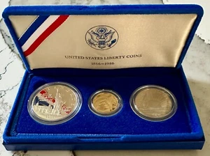 1986 Statue of Liberty Commemorative 3-Coin Set Proof- 50C, $1, $5 Gold - Picture 1 of 10