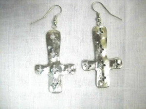 Occult Ritual Inverted Cross 6 Cut Out Satanic Crosses Pewter Pair of Earrings - Picture 1 of 1