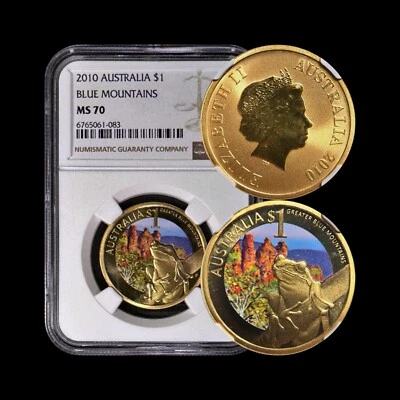 AUSTRALIA. 2010, 1 Dollar - NGC MS70 - Top Pop 🥇 Blue Mountains Tree Frog 🐸 - Image 1 of 4
