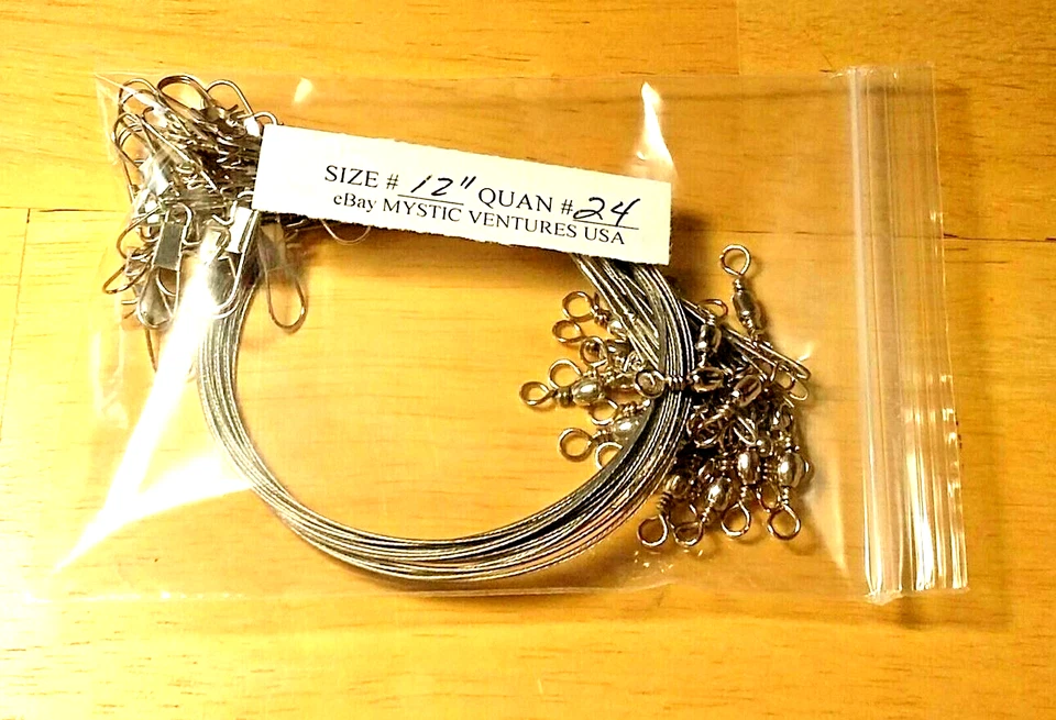 Líderes de pesca Snaplock 30 lb 24ct 12" recubiertos de acero plateado 7 hilos trenzados Foto 1 de 2