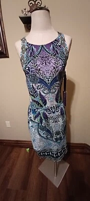New HALE BOB Sleeveless Sheath Dress Beaded Neckline Pattern Blue Size S NWT (V) - Image 1 of 4
