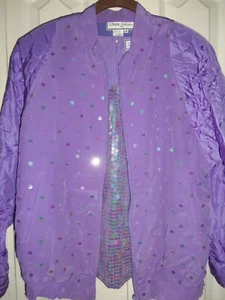 NWOT~ 2pc Set~ Diane Gilman Women~S~Bomber Jacket & Sequin Tunic Tank ~SILK - Picture 1 of 12