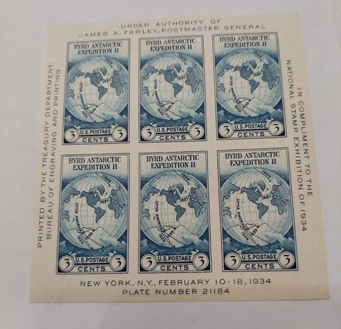 SC#735 1934 3C BYRD NATIONAL STAMP EXHIBITION. SOUVENIR SHEET NEVER HINGED Cover