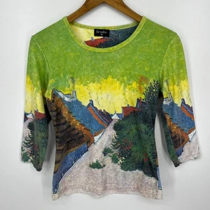 Breeke 3/4 Sleeve T-Shirt Women's M Multicolor Abstract Nature Art Print Vtg Y2K - Picture 1 of 8