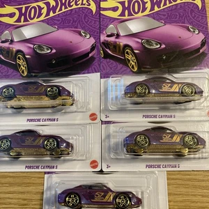 HOT WHEELS 2025 PURPLE & GOLD 57 th ANNIVERSARY PORSCHE CAYMAN S Lot x 5 - Picture 1 of 10