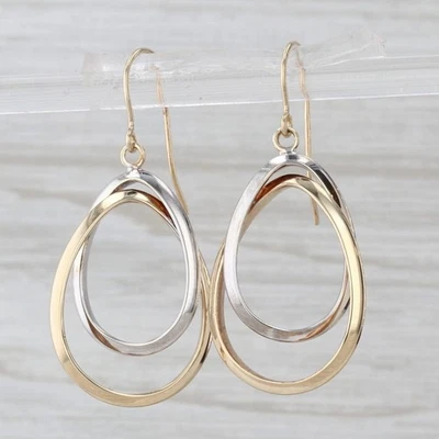 Interlocking Teardrop Dangle Earrings 10k Yellow White Gold Hook Posts - Image 1 of 4