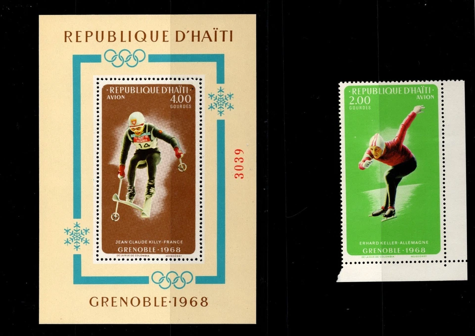 HAITI 1968 GRENOBLE Winter Olympics perf souvenir sheet and PA Avion  mint MNH - Image 1 of 1