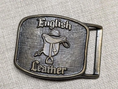 Vintage Años 70 CUERO INGLÉS Hebilla Cinturón LATÓN Western SILLA DE MONTAR Vaquero Foto 1 de 4