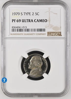 1979 S Type 2 Proof Jefferson Nickel NGC certified PF 69 Ultra Cameo - Image 1 of 2