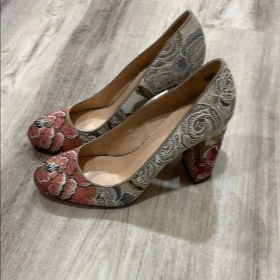 Zapatos de tacón Nine West bordado estampado floral punta redonda bloque 8.5 Foto 1 de 4