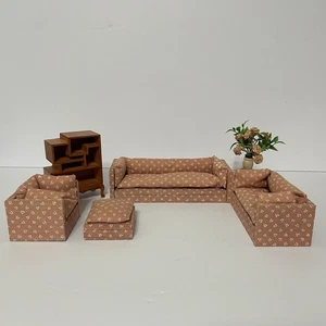 Casa de muñecas 1:12 hojas rosas muebles de sala sofá sofá sofá sofá sofá sofá flores estante - Imagen 1 de 23