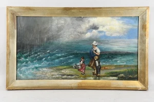 N89E17- Gemälde Szene am Meer Fischerin mit Kindern wohl um 1890 - Picture 1 of 12