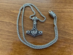 Viking Necklace Thor's Hammer Stainless Steel Pendant With Curb Chain NEW - Picture 1 of 1