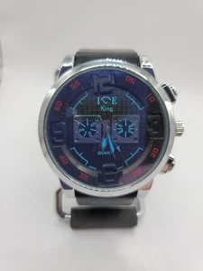 Ice King Men's Quartz Watch 50mm Round Silver Tone Black Silicone Band - Picture 1 of 9
