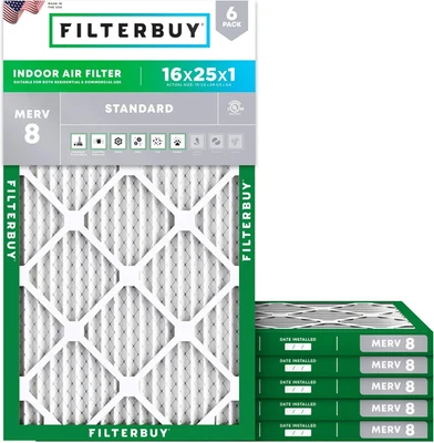 16X25X1 Air Filter MERV 8 Essential Dust & Allergy Defense (6-Pack), Electrostat - Image 1 of 4