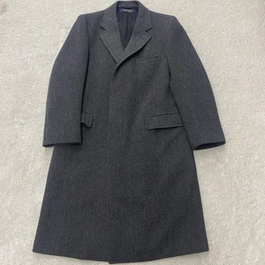 Vtg Brooks Brothers Gray Herringbone Tweed Overcoat Trench Chesterfield Men 39R - Picture 1 of 15