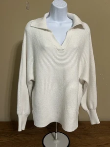 Zesica Women’s Large Collared V‑Neck Super Soft Sweater White Size Large - Picture 1 of 13