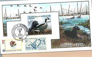 1991 Springfield Illinois USA Duck Stamp Milford Hand Painted First Day Cover