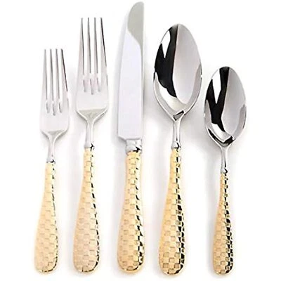 MacKenzie-Childs Gold Check Stainless Steel Flatware - 5 Piece Place Setting, - Image 1 of 4