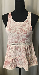 American Eagle Outfitters Cream Red Boho Floral Sleeveless Tank Top Blouse XS