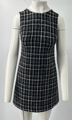 Alice + Olivia Coley Black Tweed A-Line Sleeveless Mini Dress sz 0 - Image 1 of 4