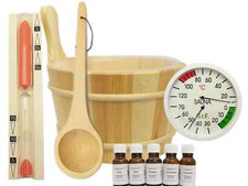 Saunazubehör Saunakübel Saunaset Aufguss Saunakelle Sanduhr Sauna Set 10-teilig