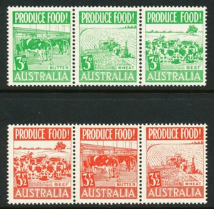 Australian 1953 Food Production, set of 6 in 2 strips, Mint Never Hinged - Picture 1 of 1