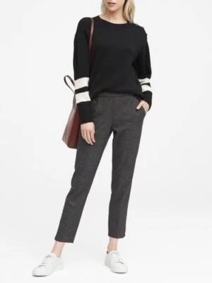 NWT Banana Republic Warm Black White Varsity Button Shoulder Stripe Sleeve XS S - Image 1 of 3