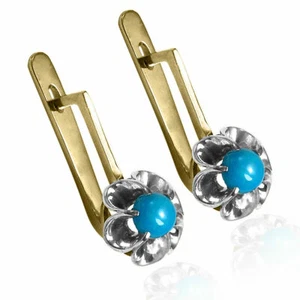 Orecchini pietre preziose turchese naturale 14k multitono oro finsih argento orecchini - Foto 1 di 2