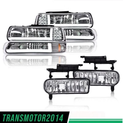Fit For 1999-2006 Silverado Suburban Tahoe Clear Led DRL Headlights + Fog Lights - Image 1 of 4