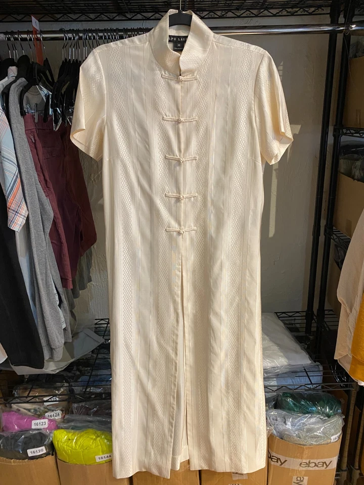 Vestido Ralph Lauren Etiqueta Negra Mujer 8 Seda Cheongsam Mandarín Chino Asiático Foto 1 de 4