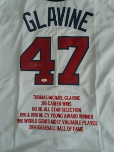 TOM GLAVINE Signed Custom Jersey W/ STATS (JSA) - Picture 1 of 1