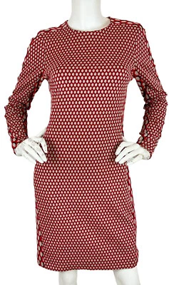 Worth NY Stretch Sheath Illusion Dress Long Sleeve Red Diamond Excellent Sz 2 - Image 1 of 4
