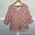 Suzanne Grae Shirt Top Womens 10 Multicoloured 3/4 Sleeve Viscose V Neck Floral
