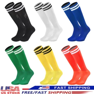 6Pair Kids Youth Soccer Socks Solid Striped Knee High Tube Football Sports Socks - Picture 1 of 7