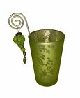 Lime Colored Bohemian Votive Candle Holder Beaded Wire Lift Applied Silver 
