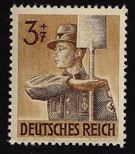 1943 Segunda Guerra Mundial Alemania Nazi Hitler Juventud Miembro Jugend Esvástica Brazalete Estampilla Marrón Foto 1 de 1