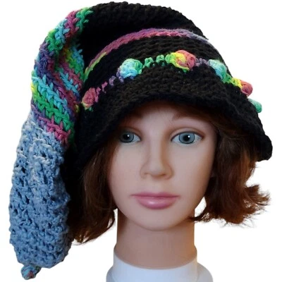 Slouchy Slouch Bohemian Hat Handmade Crochet Knit Ruffled OOAK - Image 1 of 4