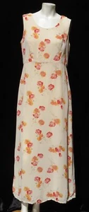 EDDIE BAUER US Women’s sz M 8 Peach Floral Print Rayon Midi Tea Dress Sleeveless - Picture 1 of 7