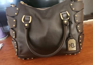 Neu mit Etikett Ralph Lauren Leder LUDWICK ODETTE Medium CHOCO Hand/Umhängetasche Nieten Tasche - Bild 1 von 12