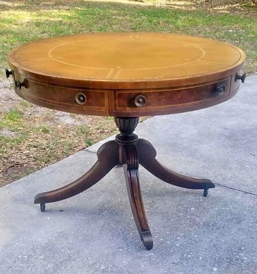 Baker Furniture English Sheraton George Style Mahogany Drum Center Table 38” - Image 1 of 4