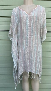 Nuevo Vestido Anthropologie Z&L Caftán Multicolor Metálico a Rayas Talla Única #B4A - Imagen 1 de 9