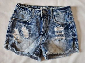 Mossimo Denim Shorts Juniors 1 (25x2) Distressed Frayed High Rise Taille Haute - Picture 1 of 6