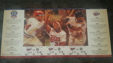 MAY 23-25, 1997 KIRBY PUCKETT WEEKEND MINNESOTA TWINS V. OAKLAND A's TICKET SET Cover