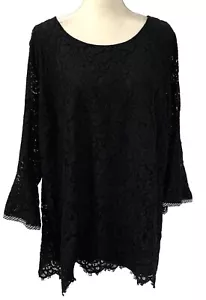 Charter Club Women 3X Black Lace Top Blouse Lined Body Sheer Sleeves - Picture 1 of 6