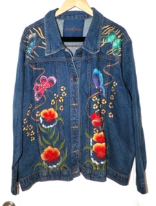 DAMEN ANUSCHKA BLAUE JEANSJEANSJACKE HANDBEMALT GR. 3X - Bild 1 von 12