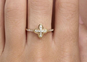 Diamond 14k Gold Clover Engagement Ring - Women’s Day Gift🎁Jewelry - Picture 1 of 7