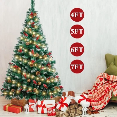 Christmas Tree with Lights Pinecone Berry Xmas Outdoor Holiday 4ft 5ft 6ft 7ft - Image 1 of 4