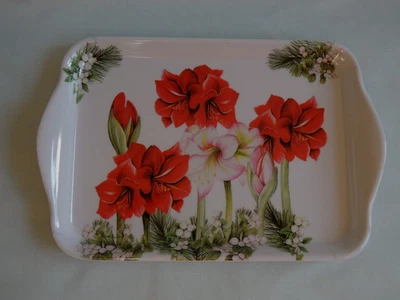 Ambiente 1x kleines Tablett Amaryllis Blumen Blüten  Weihnachten 13 x 21 cm - Bild 1 von 2