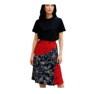 Neu mit Etikett Eloquii blau und rot Blumen Patchwork Colorblock knielanger Rock Größe 22 - Bild 1 von 9